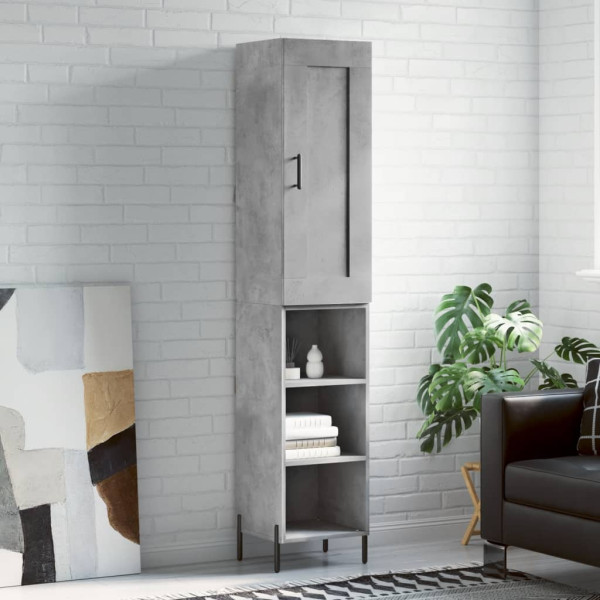 Szafka Regał Szara Beton z Drzwiami 34.5x34x180 cm do Salonu Pokoju
