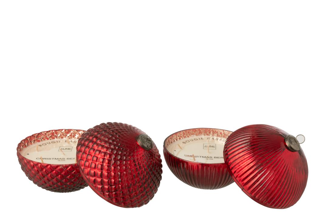 J-Line geurkaars Kerstbal - glas - bordeaux - large - 2 stuks