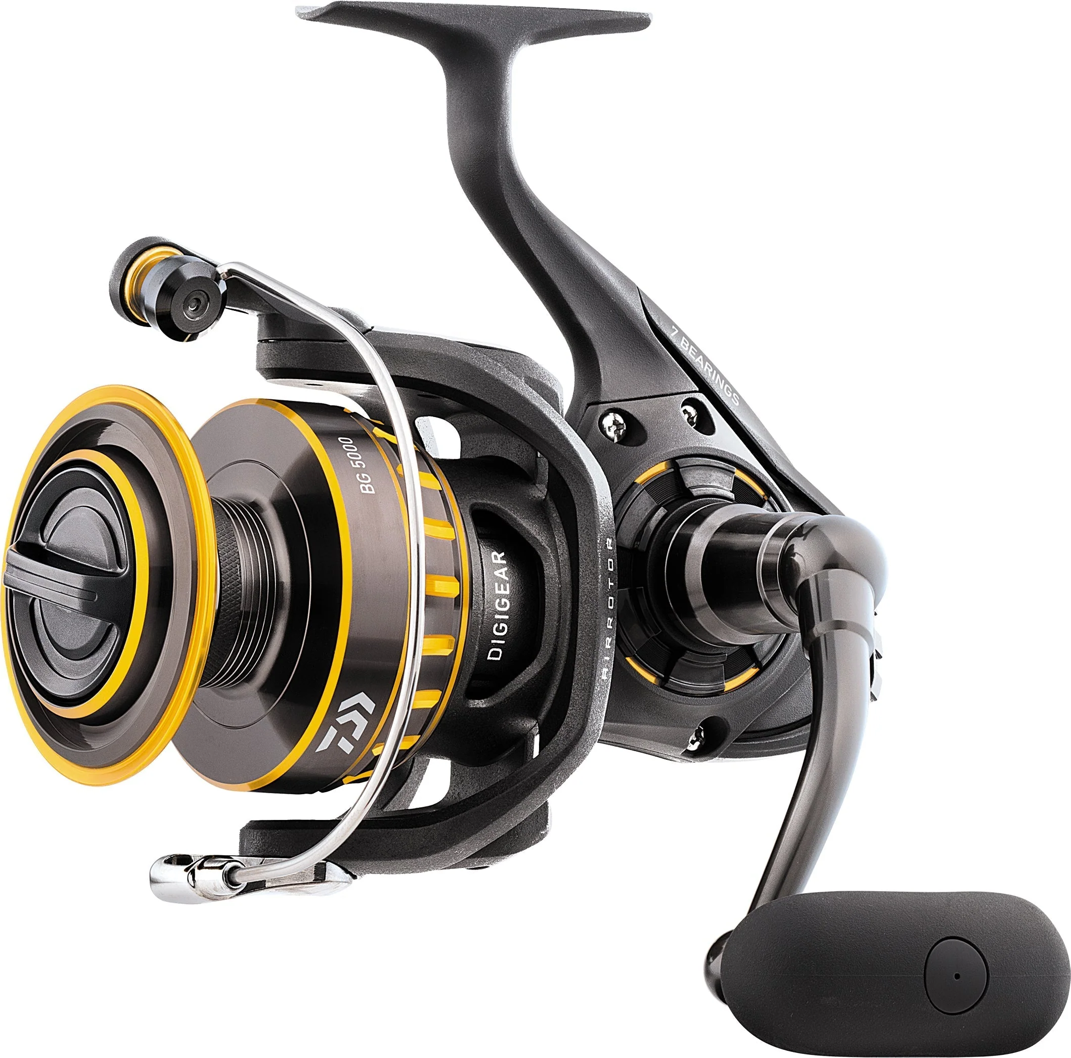Daiwa BG Spinning Reel Black Anodized Aluminum, Digigear System, Air Rotor, Waterproof Drag for Freshwater & Saltwater Fishing