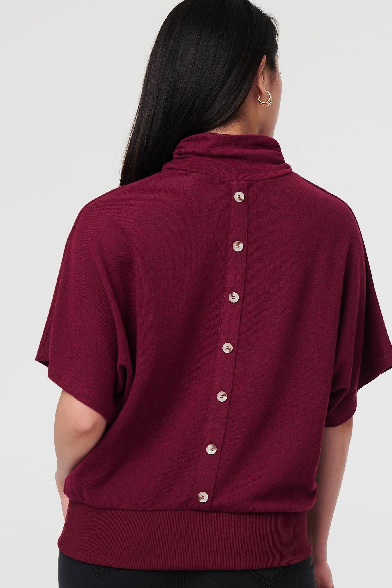 Izabel London Roll Neck Button Back Relaxed Knit Top