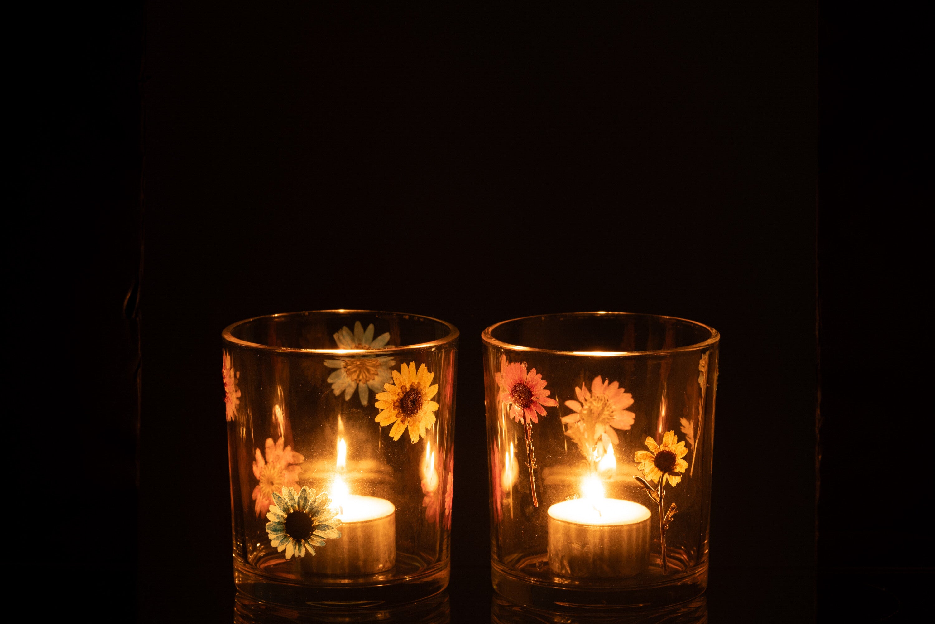 J-Line windlicht Posy - glas - transparant mix - medium - 2 stuks