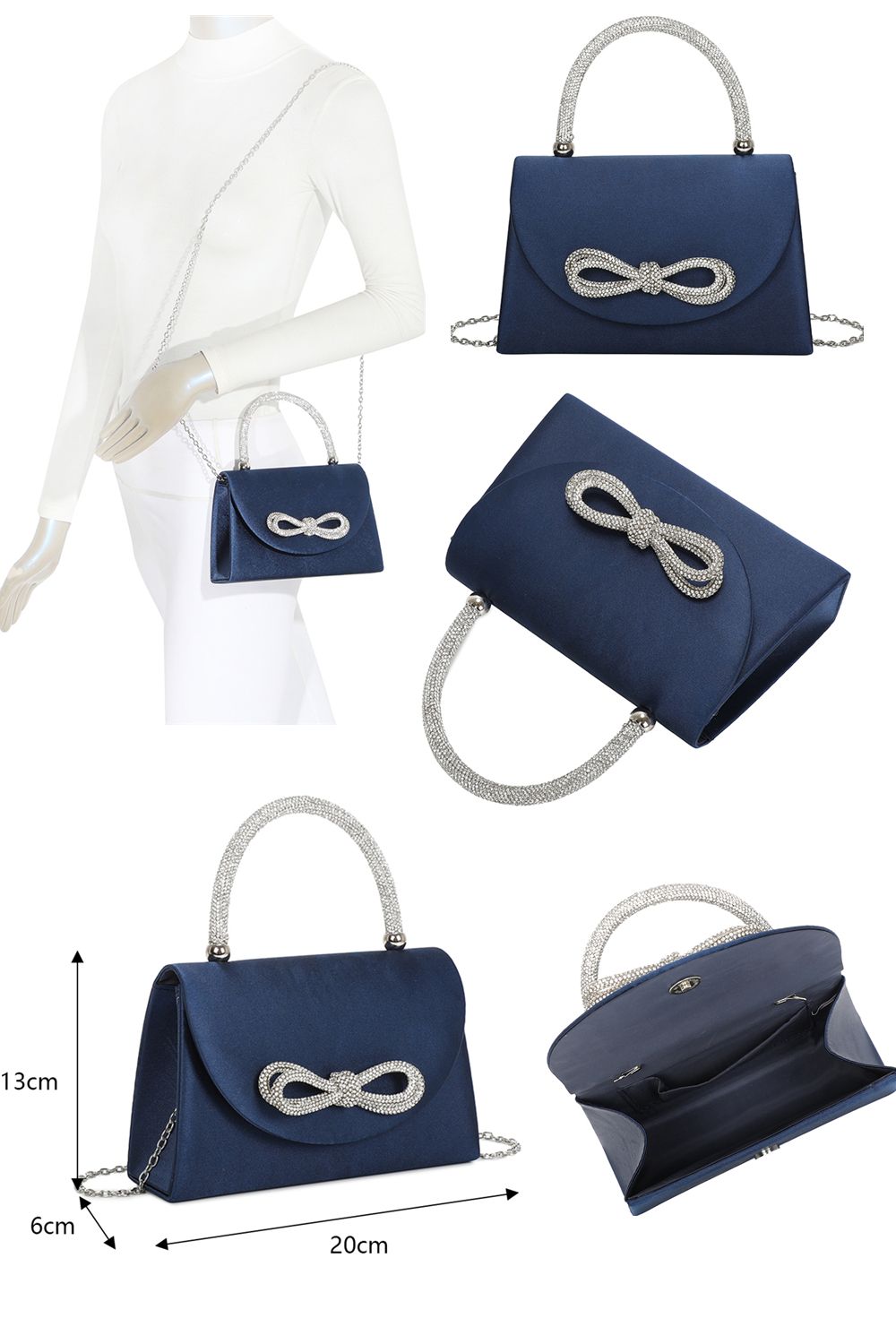 Fontanella Fashion Camila Diamante Ribbon Envelope Style Shoulder Top-Handle Evening Bag