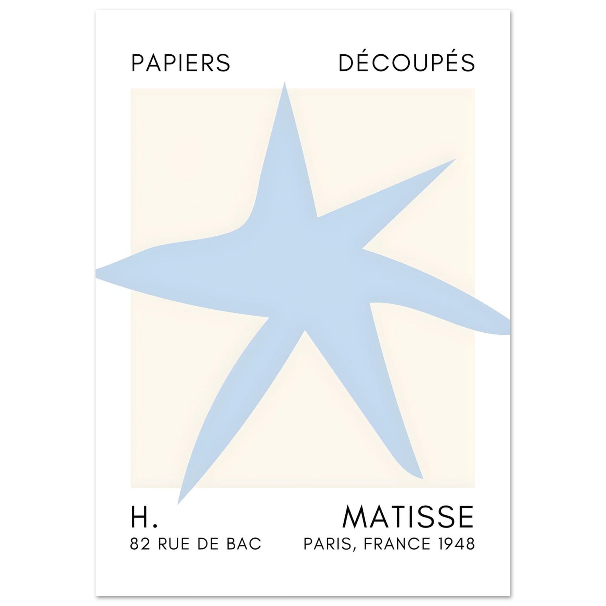 Artfulprints Poster Matisse – Star of the sea light blue  - A4 21x29.7 cm - Blauw