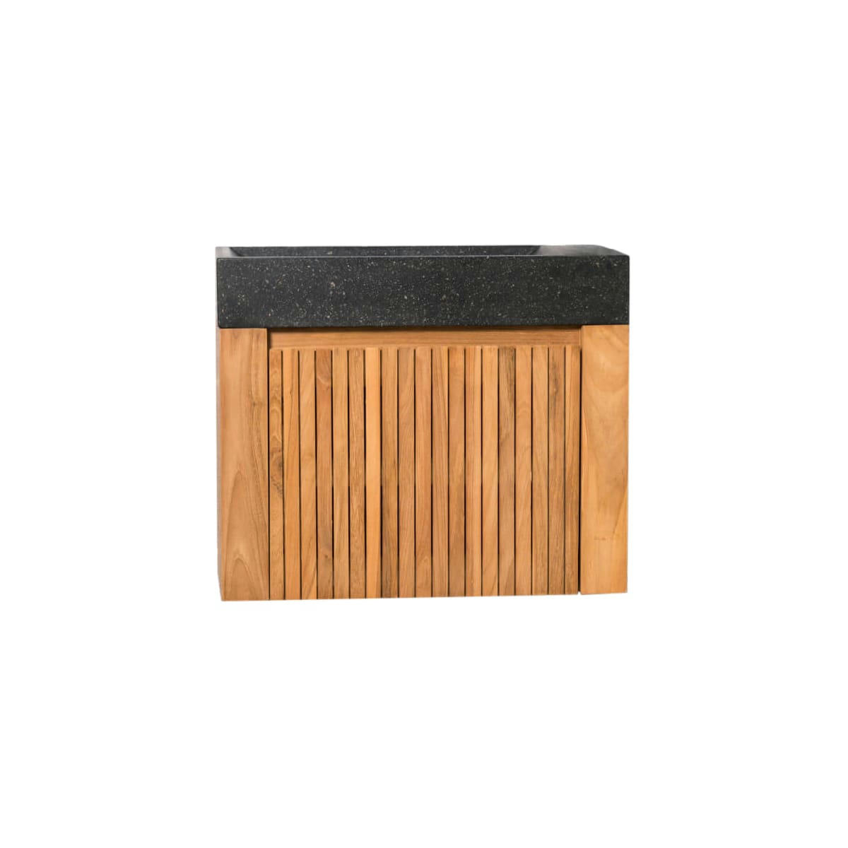 - Meuble suspendu de salle de bain en teck et vasque noir L60cm