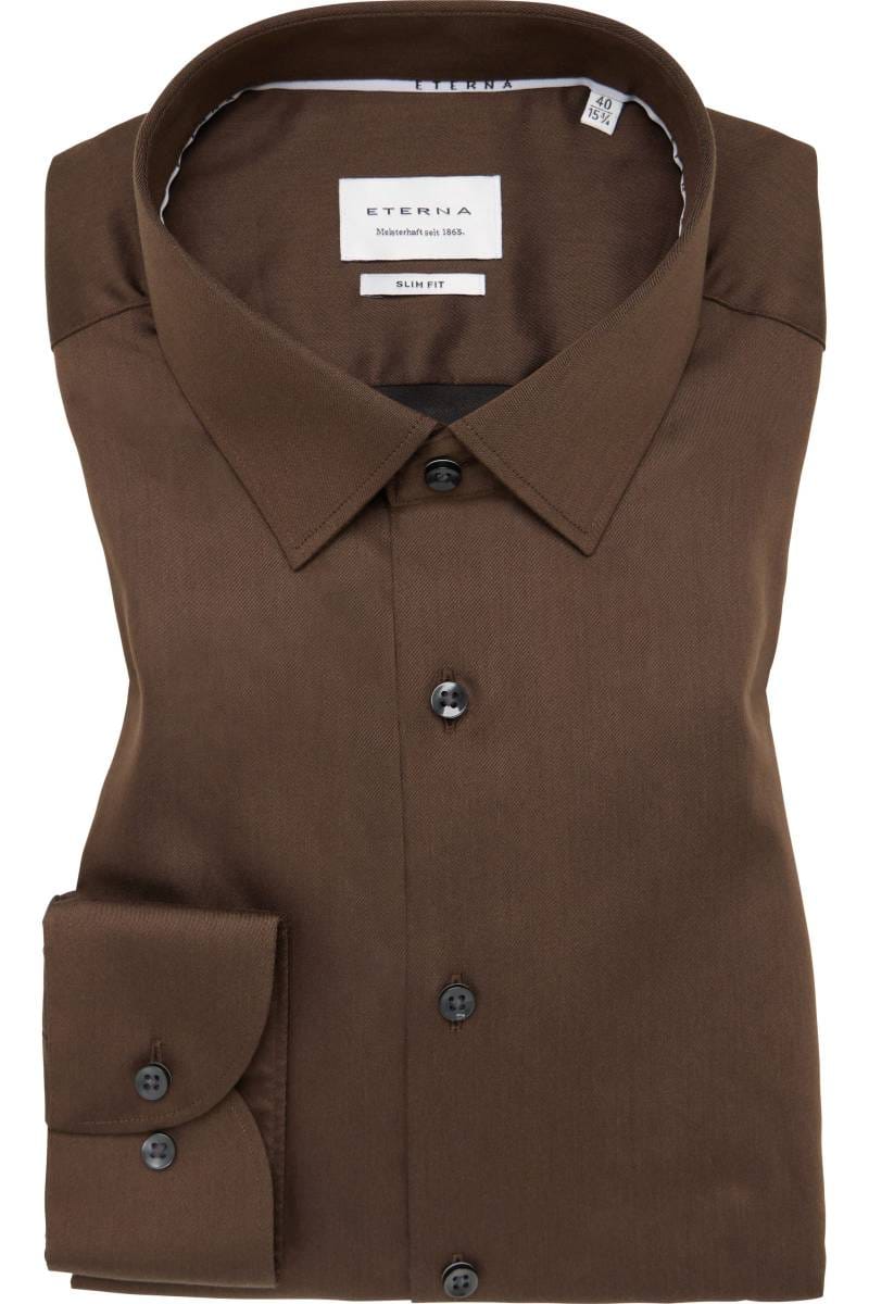 ETERNA Slim Fit Hemd dunkelbraun, Einfarbig