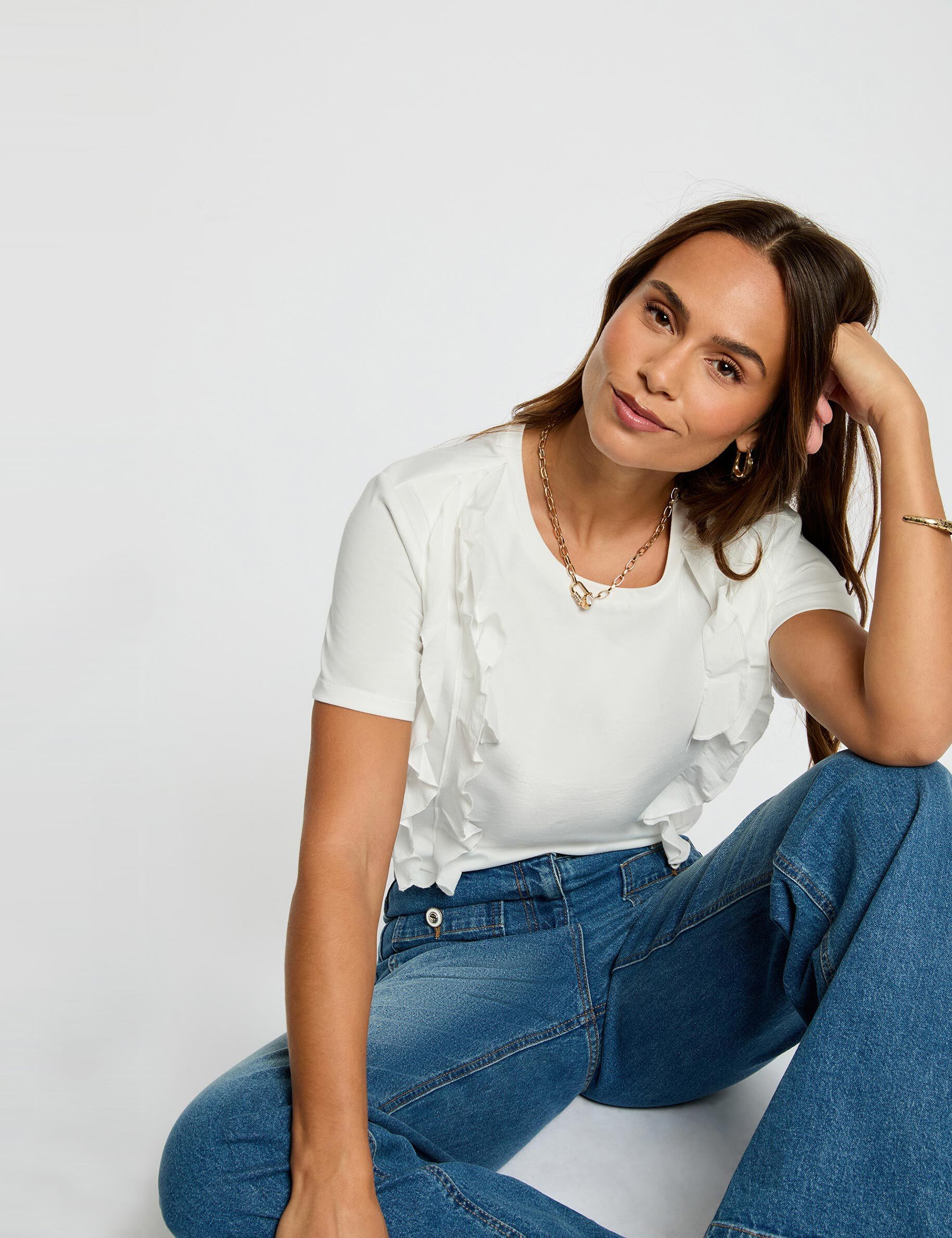 T-Shirt With Frills White Women