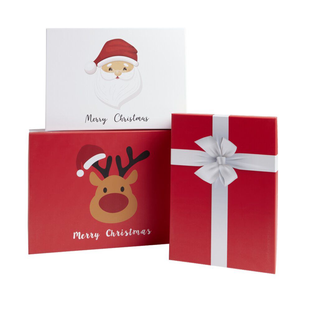 Lot de 3 boÎtes cadeaux rectangulaires à empiler décor No&euml;l 3 tailles