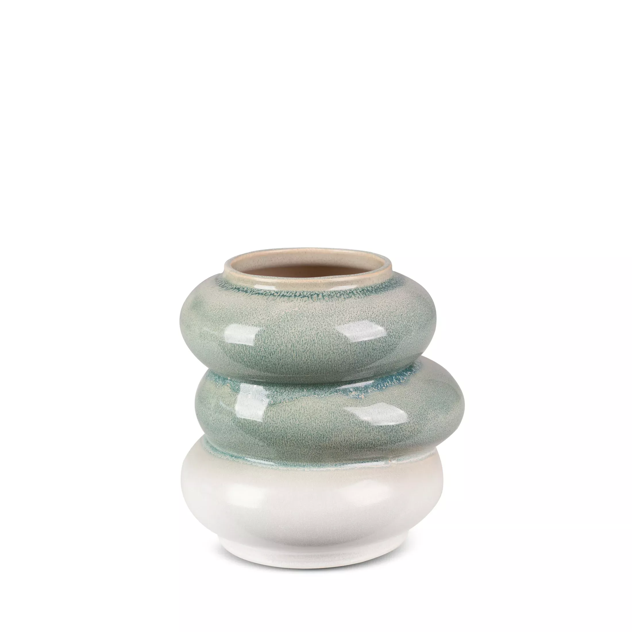 Wazon ceramiczny kremowo-miętowy w stylu boho z efektem ombre 19x18x19 cm LIANA