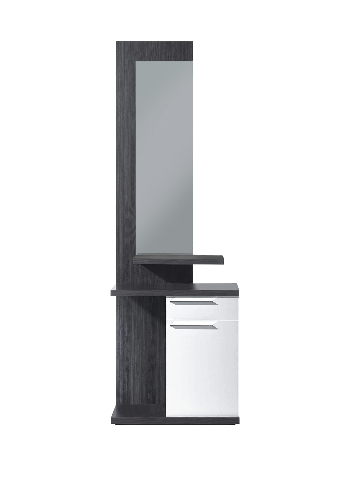 DMIN - Meuble d'entrée avec miroir effet bois blanc et gris cendré