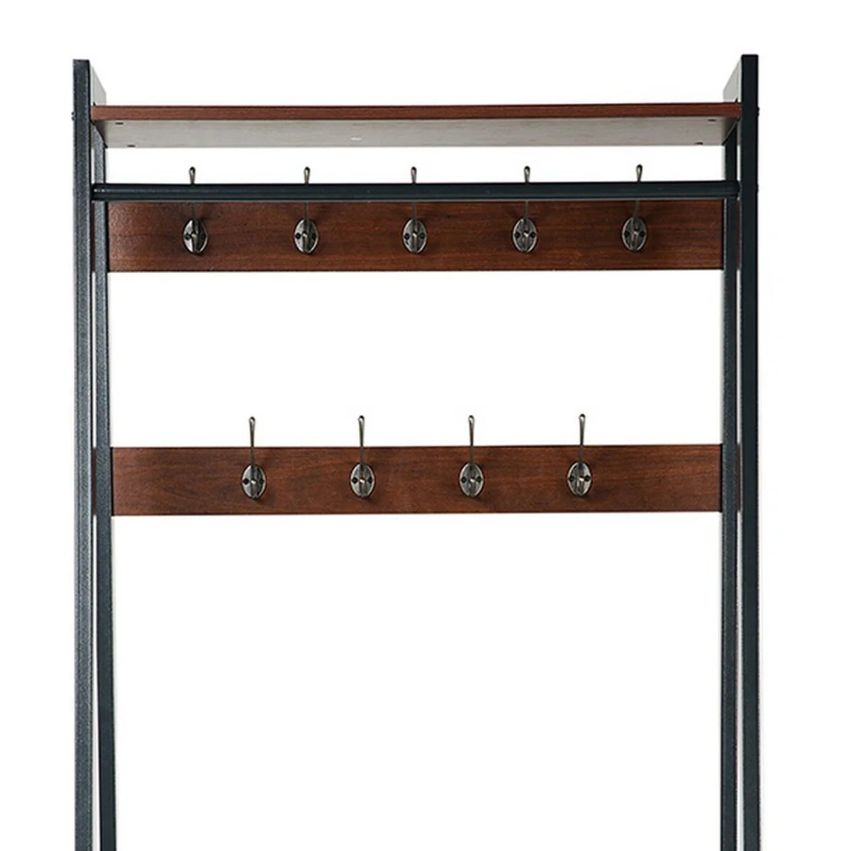 71 Inches Metal Frame Coat Rack with 2 Shelves, Brown and Black