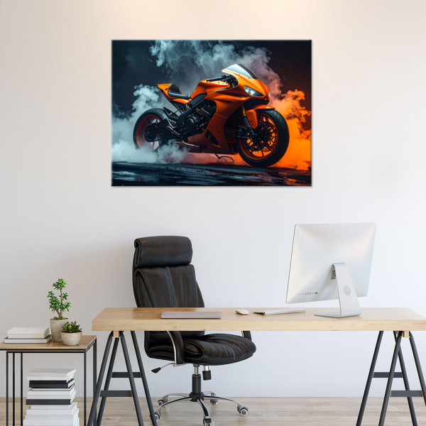 Obraz nowoczesny do pokoju nastolatka, Pomarańczowy Motocykl Motor 30x20