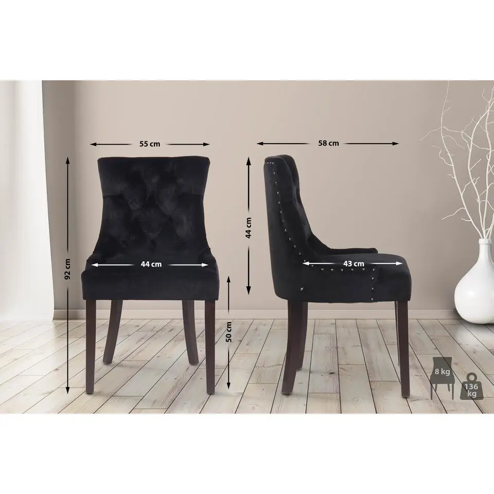 CLP Eetkamerstoel Aberdeen antiek Frame - Fluweel - zwart