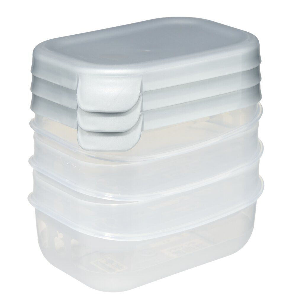 BoÎte alimentaire rectangulaire 25cl x3 plastique avec couvercle 12,5x9xH9,5cm (3 modèles)