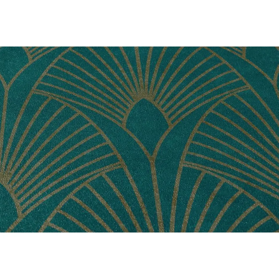 Livingwalls behang art deco motief petrolblauw en goud - 53 cm x 10.05 m