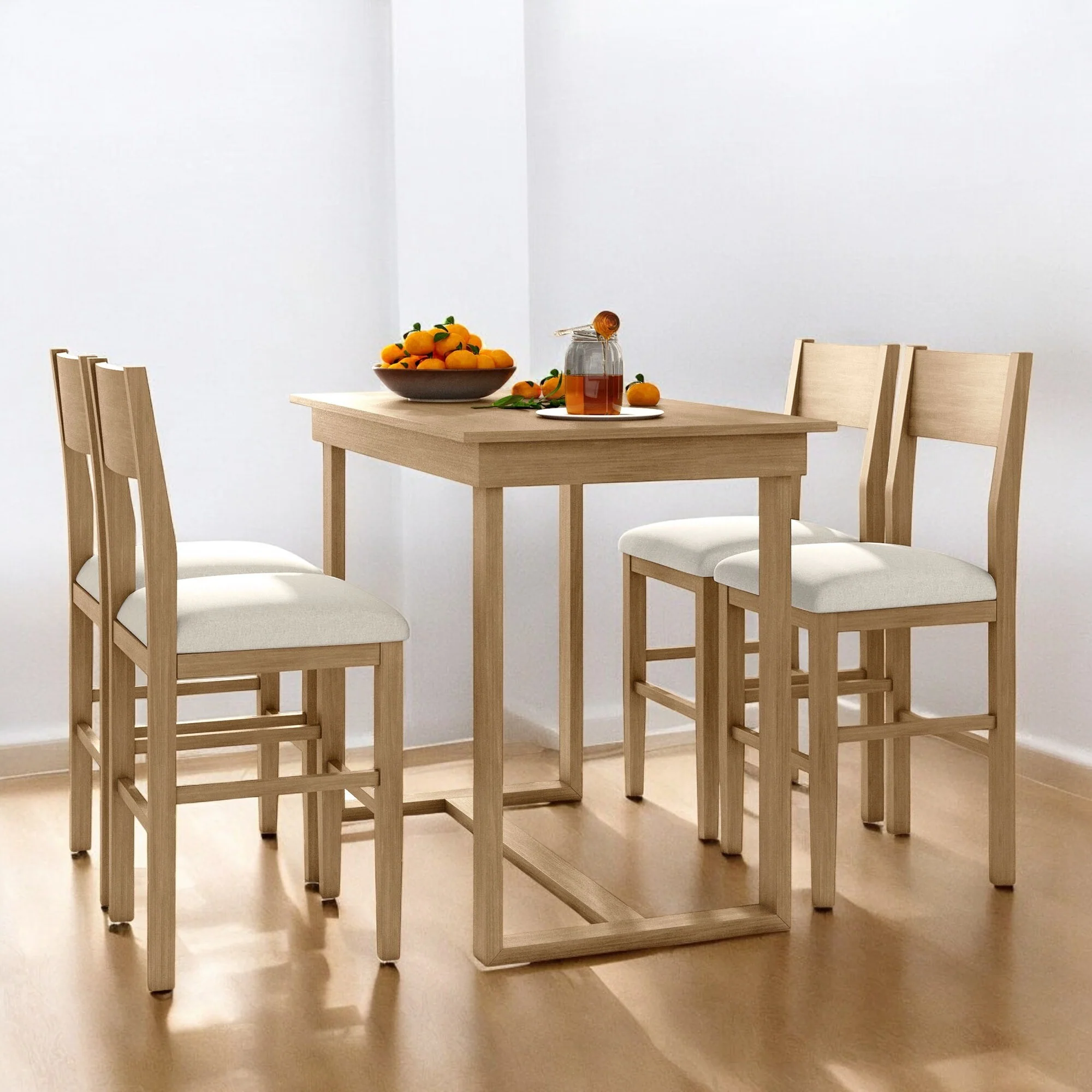 Farmhouse 5-Piece Counter Height Dining Set with 4 Chairs and 1 Rectangular Table, Space-Saving Design for Small Dining Rooms