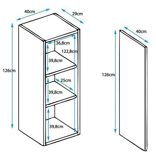 Armoire murale contemporaine - Noir/Blanc brillant - 3 compartiments - 40x126x29 cm
