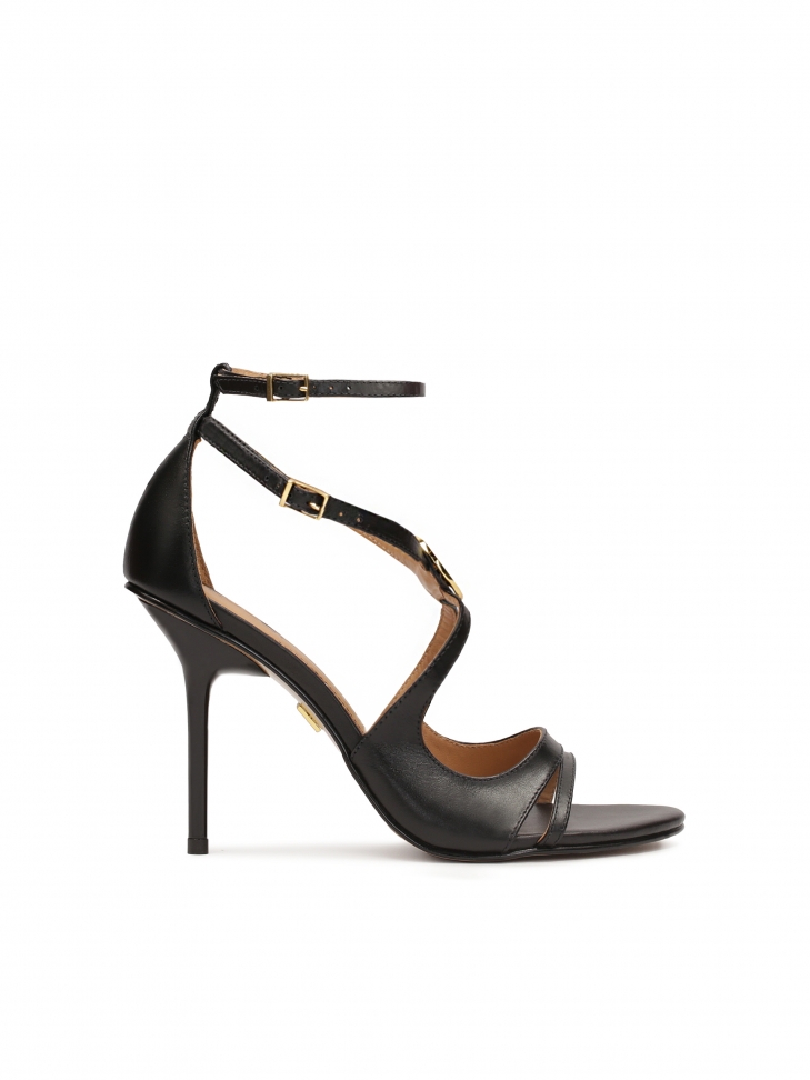 Black sandals with finely cut upper