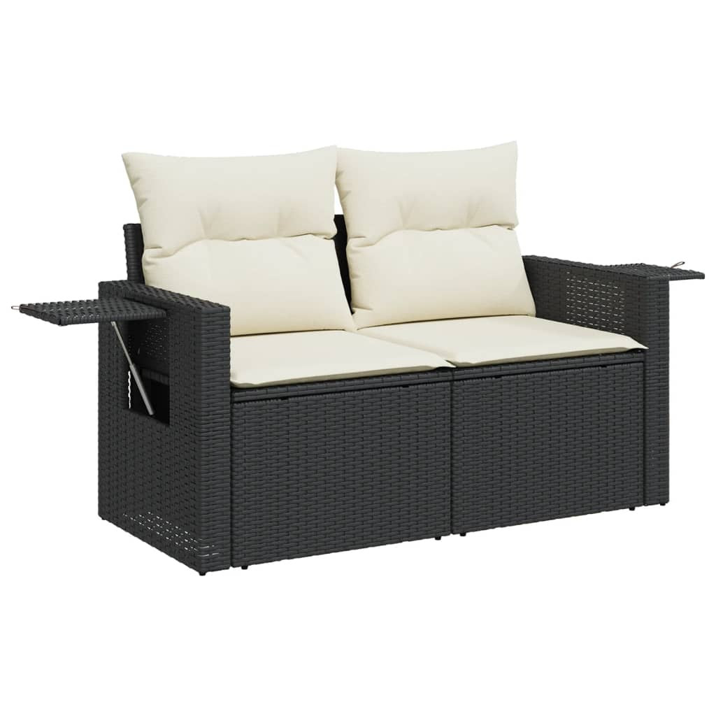Sofa Ogrodowa Czarna z Poduszkami Fotel Siedzisko Na Taras Balkon