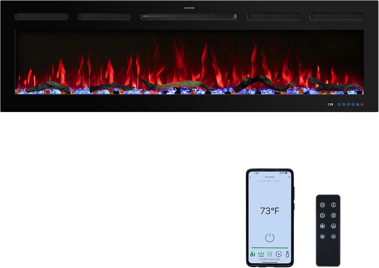 60 Smart WiFi Electric Fireplace Insert, 13 Flame & Fuel Bed with Automatic Cycle, Fireplace Heater with APP Control & Thermostat, Timer, Recessed and Wall Mounted