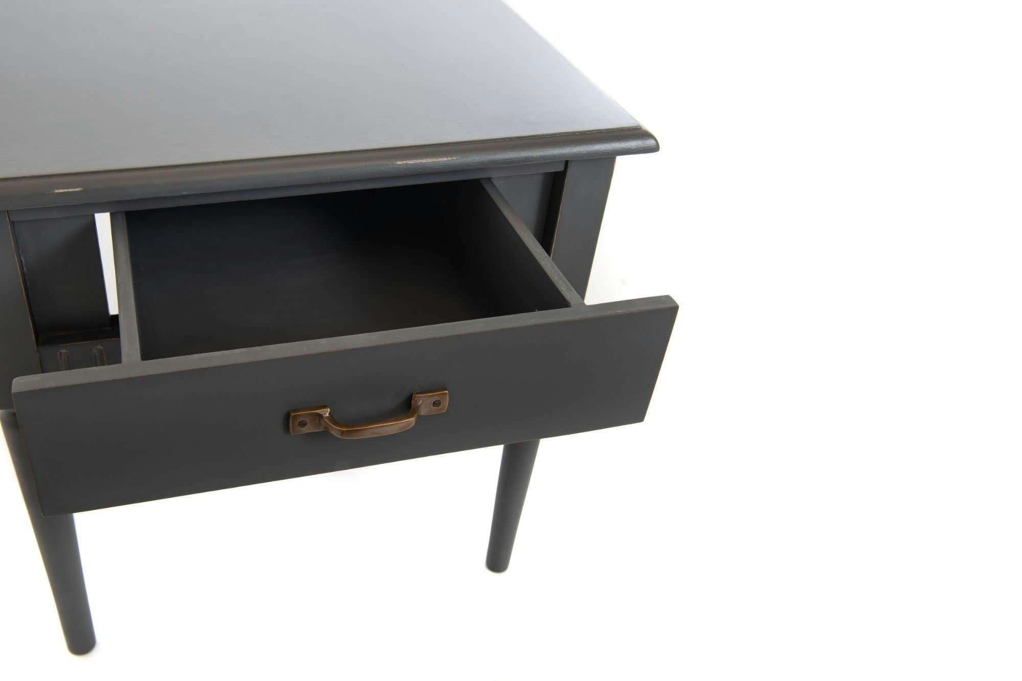 CANDICE - Bout de canapé classique en bois gris patiné 1 tiroir