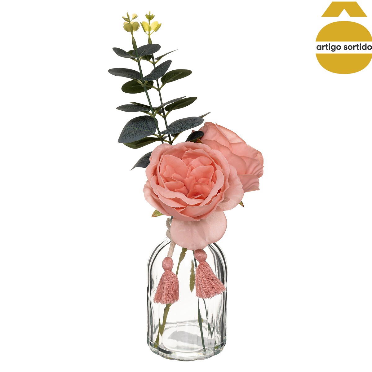 Jarra de vidro com flores artificiais