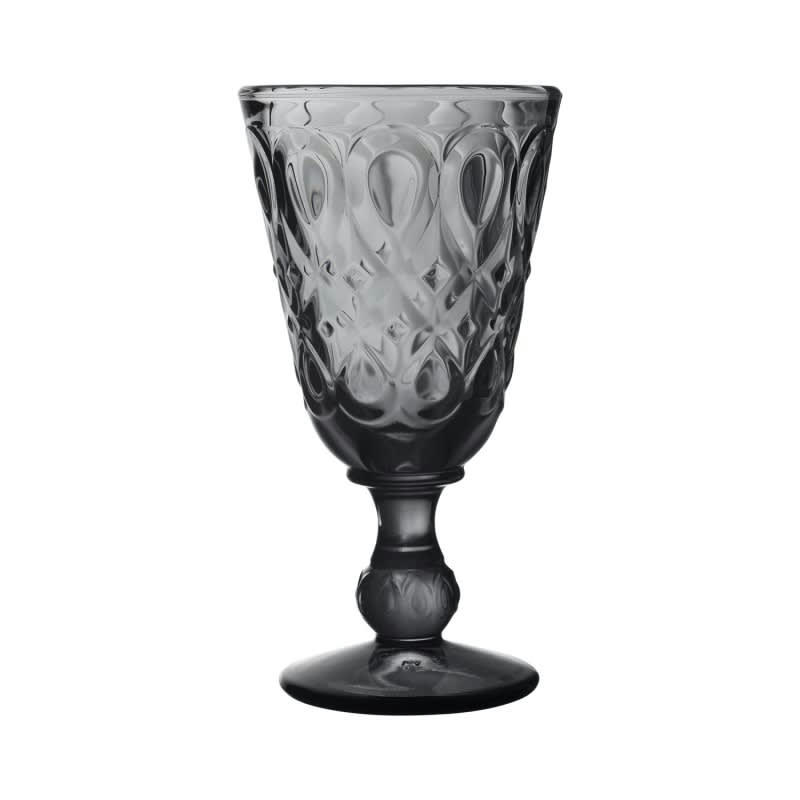 LOT DE 6 VERRES À VIN, LYONNAIS - Verre à pied mécanique  en verre anthracite - lot de 6