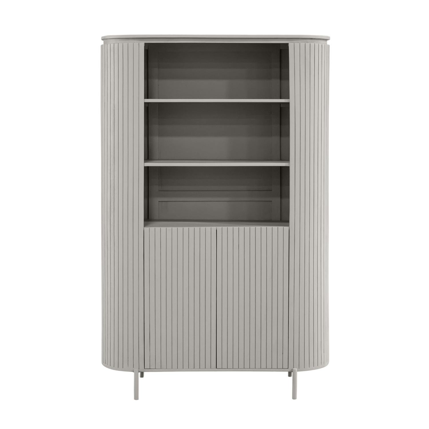 Bibliothèque haute bois gris rainuré avec rangement CALERO