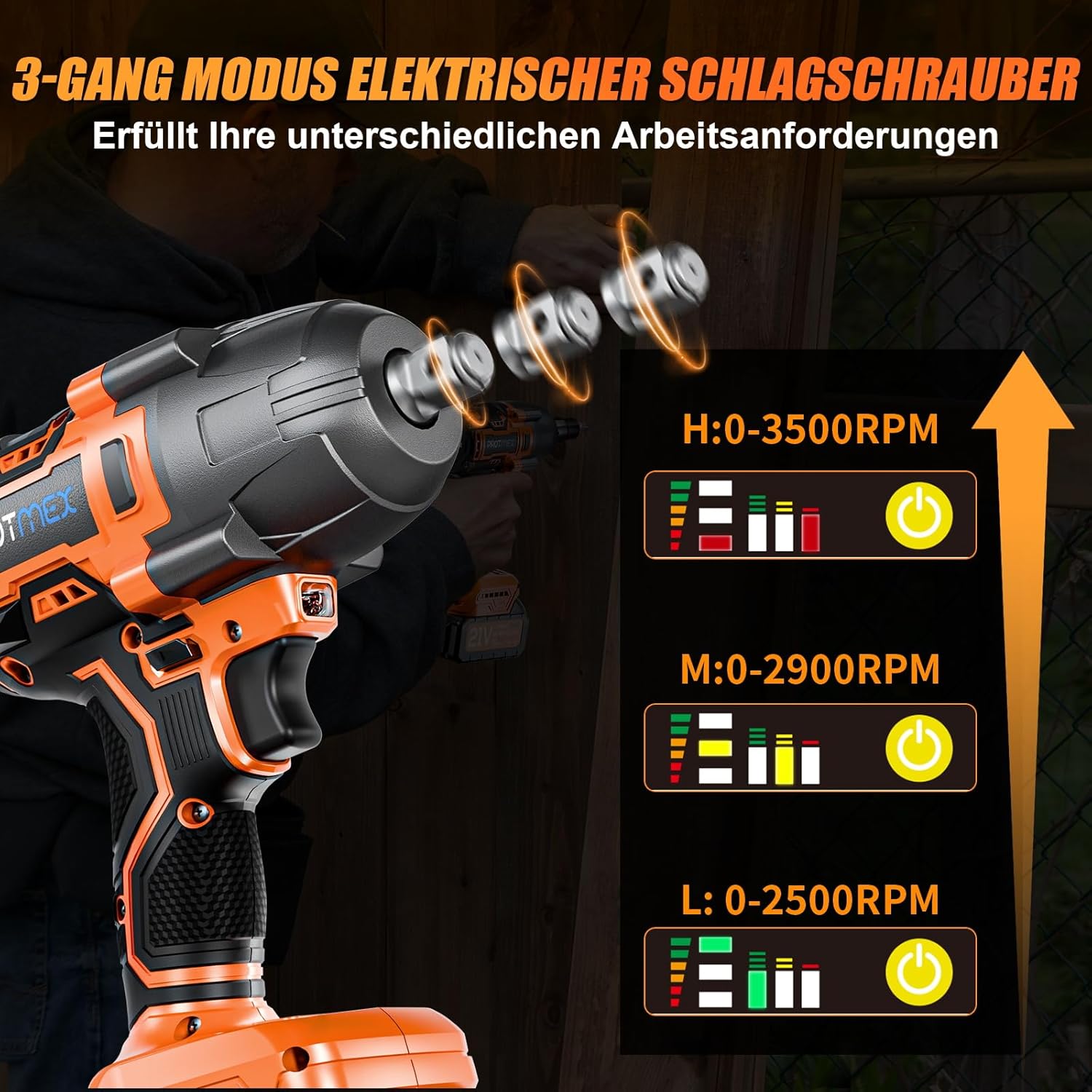 Protmex Cordless Impact Wrench, 900Ft-lbs (1200N.m) 1/2 Brushless Impact Gun, 21V High Torque Power Impact Driver, 2x4.0Ah Batteries Electric Impact Motor Variable Speeds for Car/Pickup Truck/Mower