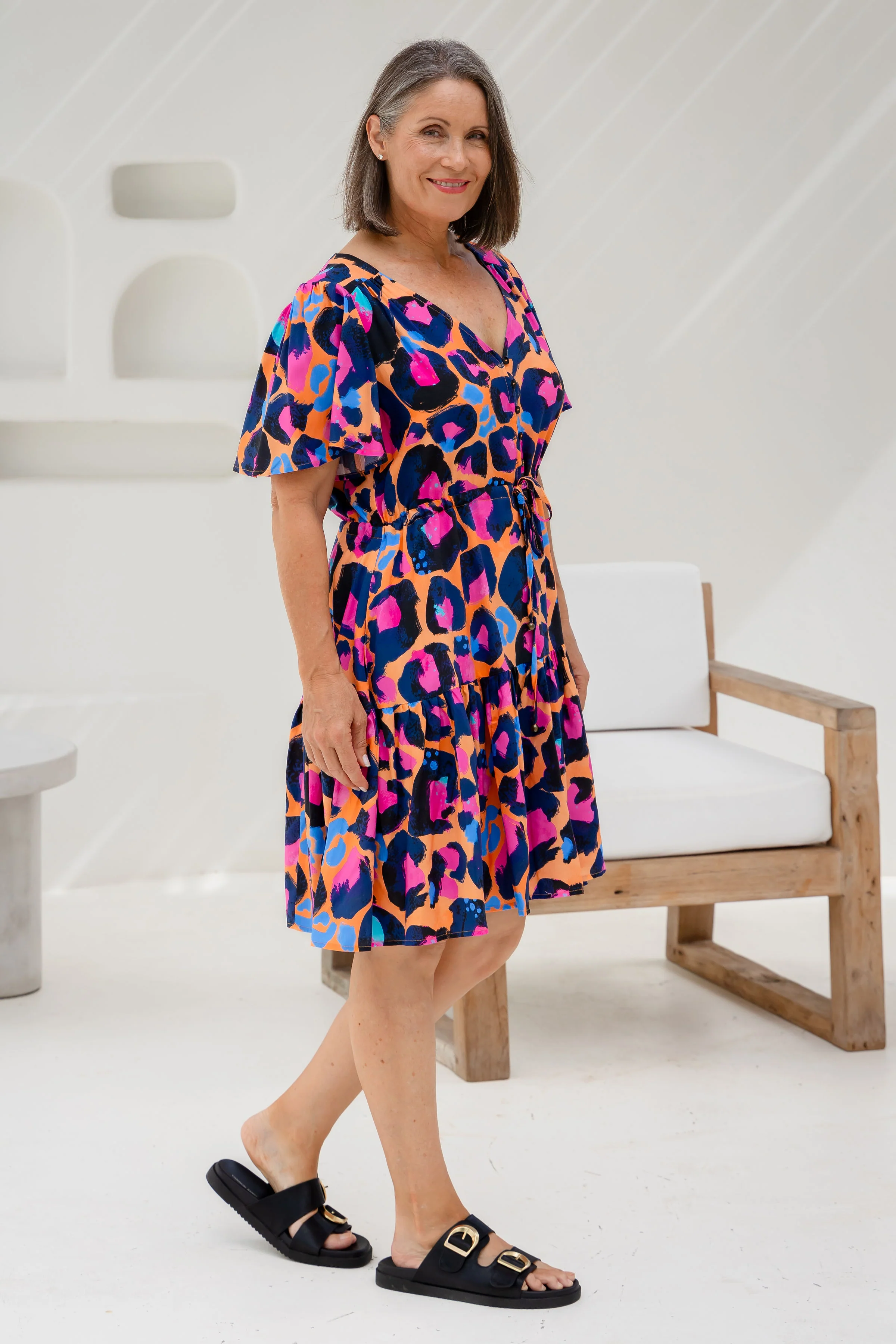 Esmae Dress in Sherbie - Peach Leopard by Kasey Rainbow
