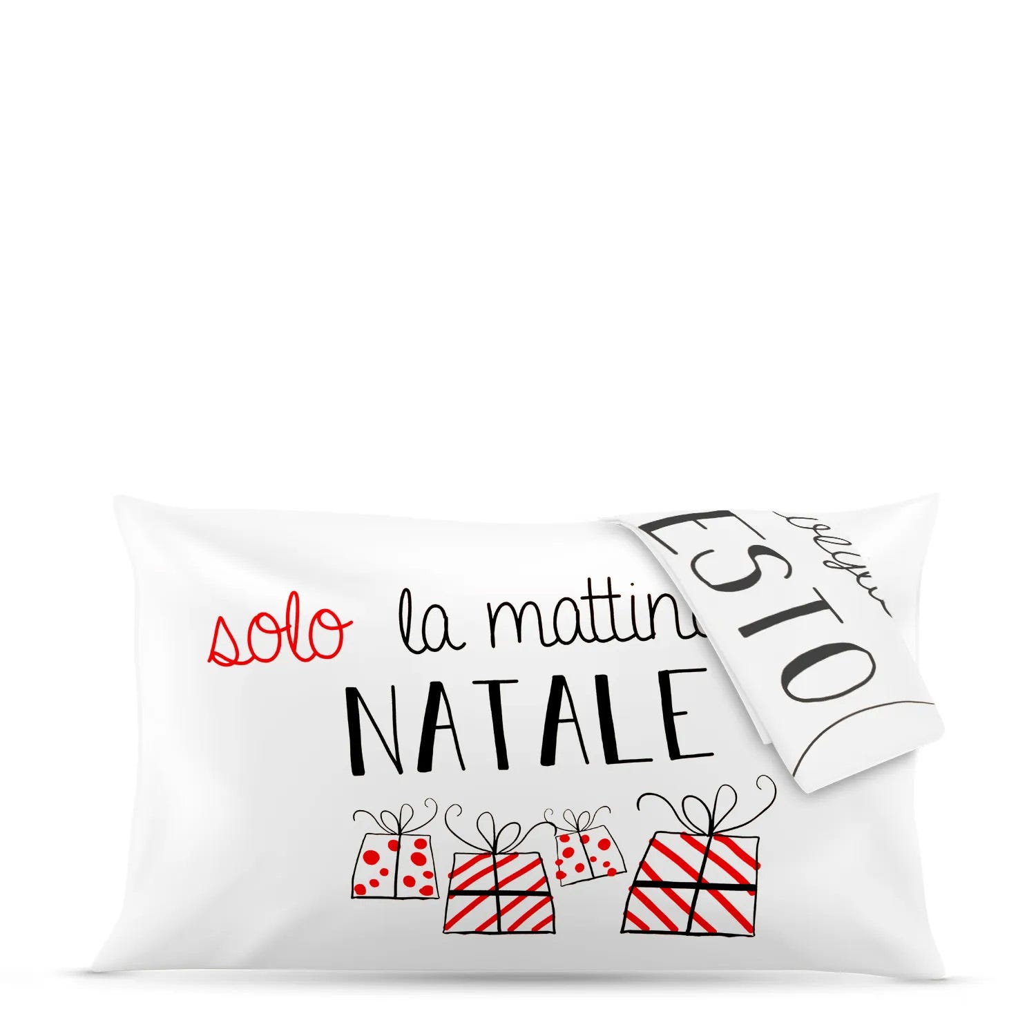 Coppia federe natalizie con scritta in cotone, da 80x50 cm