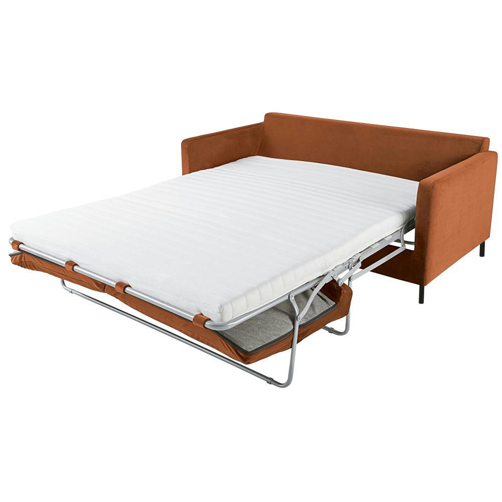 Julian - Canapé convertible 2/3 places en velours orange écureuil, matelas 10 cm