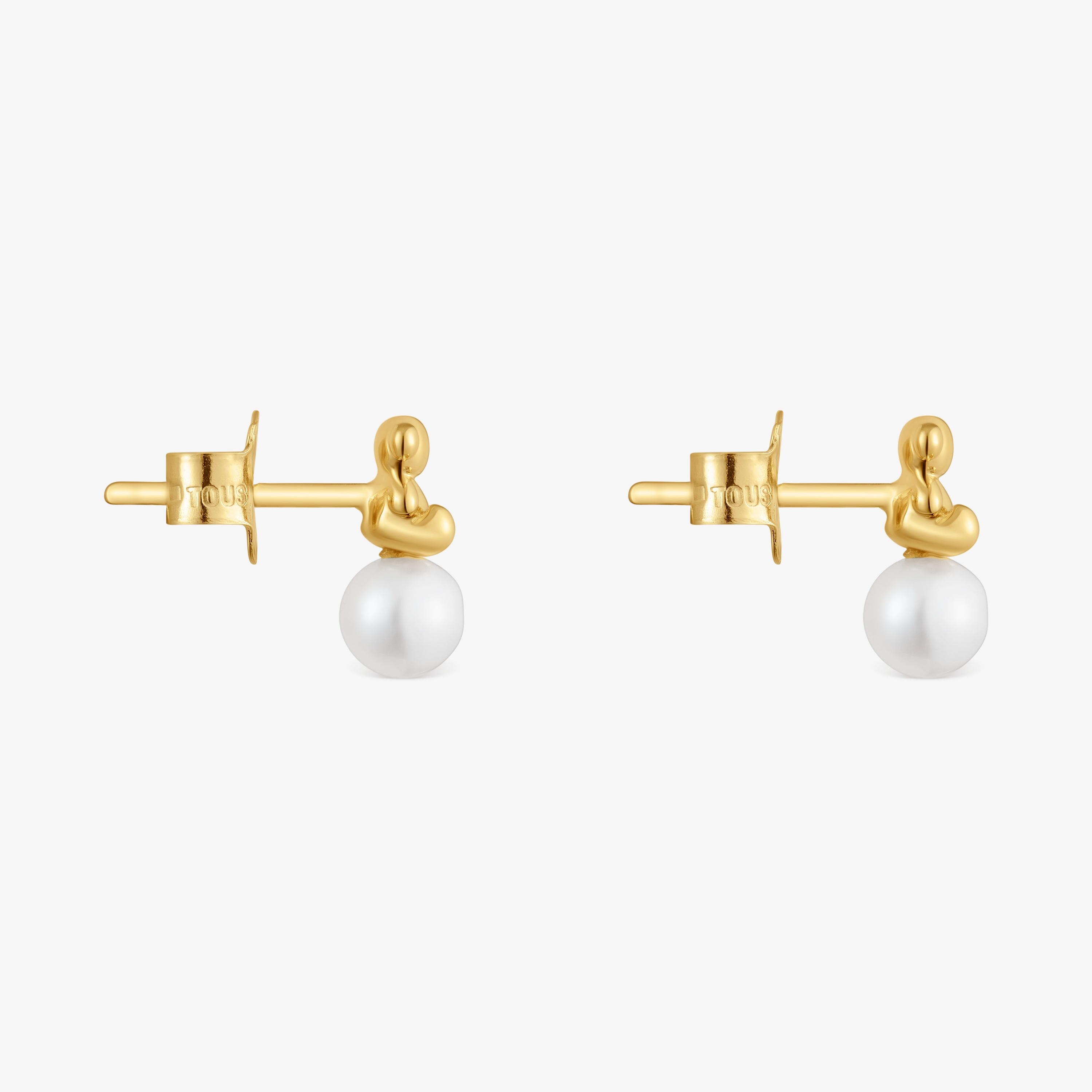 Pendientes de oro oso y perla cultivada Bold Bear
