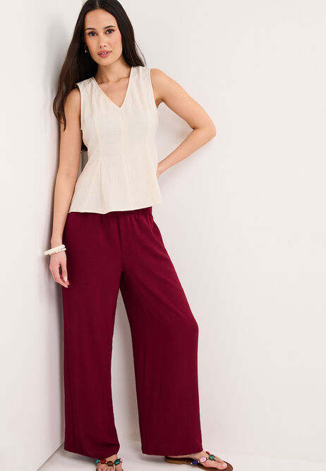 Womens Burgundy Airflow Wide Leg Trousers