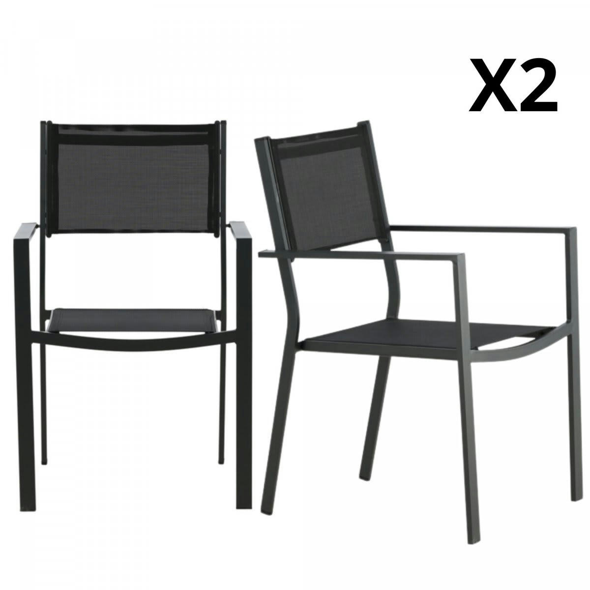 COCOA - Lot de 2 chaises de jardin modernes noir