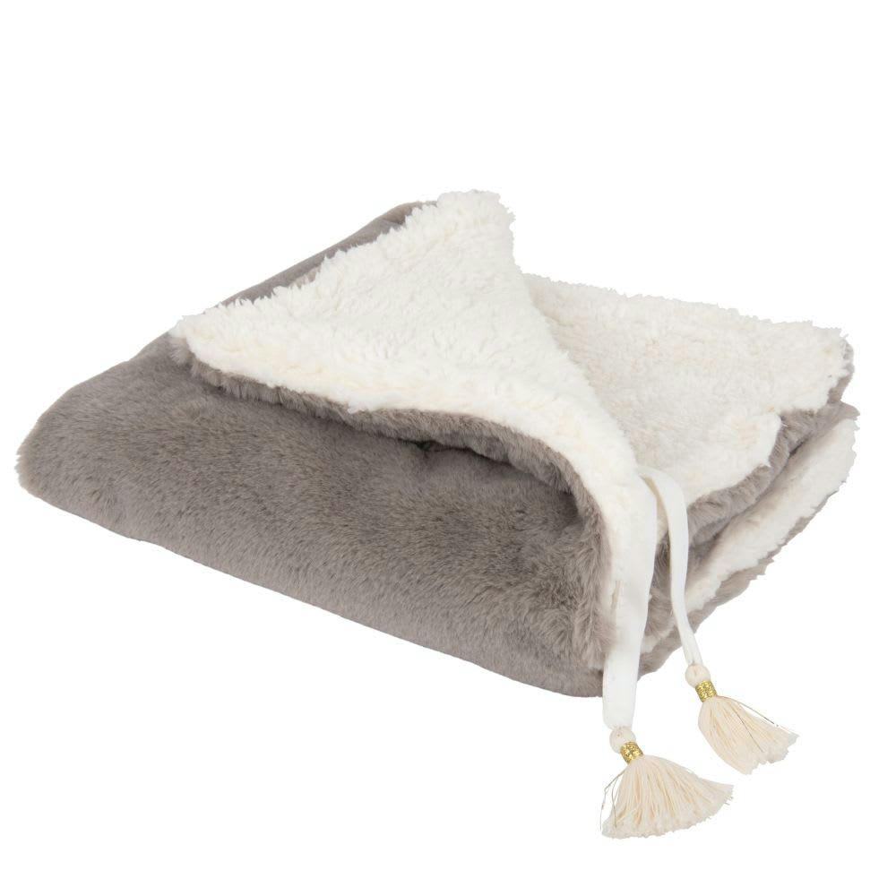 PILOU - Plaid chat gris à pompons 60x60