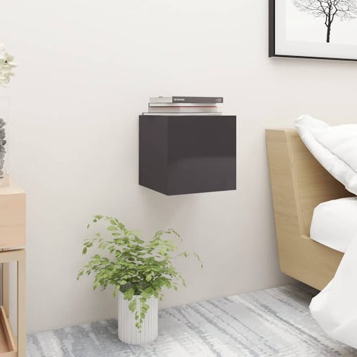 NNEVL Bedside Cabinets 2 pcs High Gloss Grey 30.5x30x30 cm Chipboard