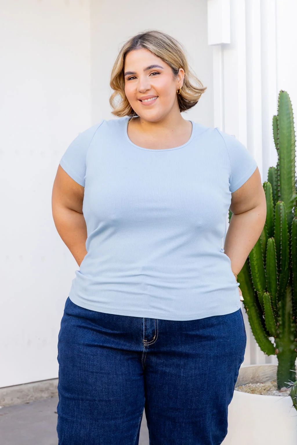 Billi Rib Tee in Denim Blue