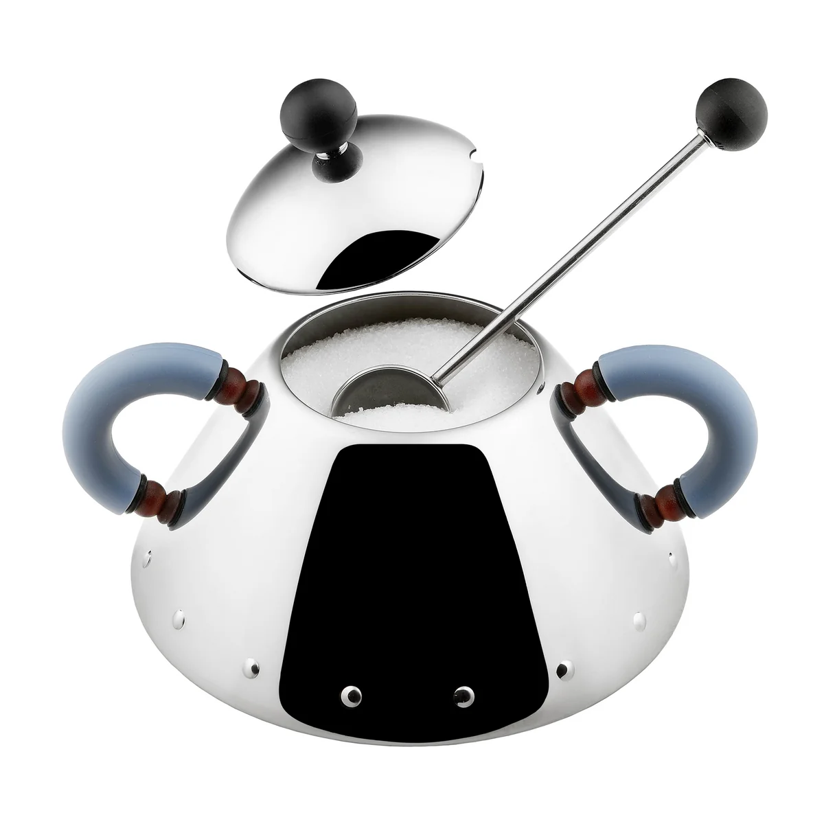 Alessi - Zuckerdose 9097, Edelstahl poliert / hellblaue Griffe