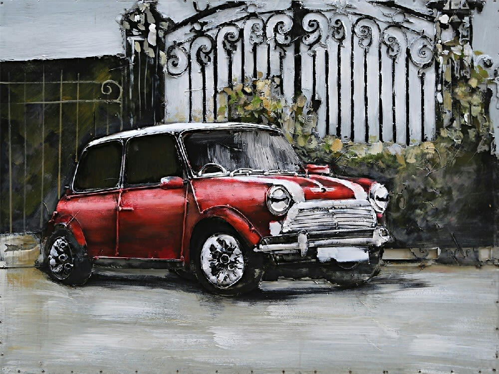 MÉTAL BRASS - Tableau relief en métal mini cooper rouge 80x60