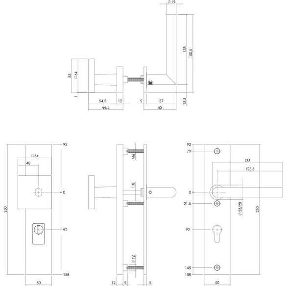 Schutzbeschlag, Kernziehschutz PZ 92 mm eckig Griff/Drücker
