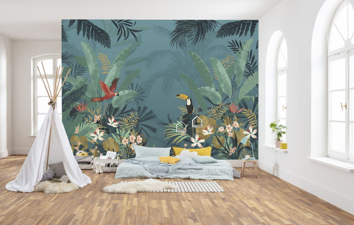 Sanders & Sanders fotobehang betoverde jungle petrolblauw en groen - 350 x 250 cm - 612331