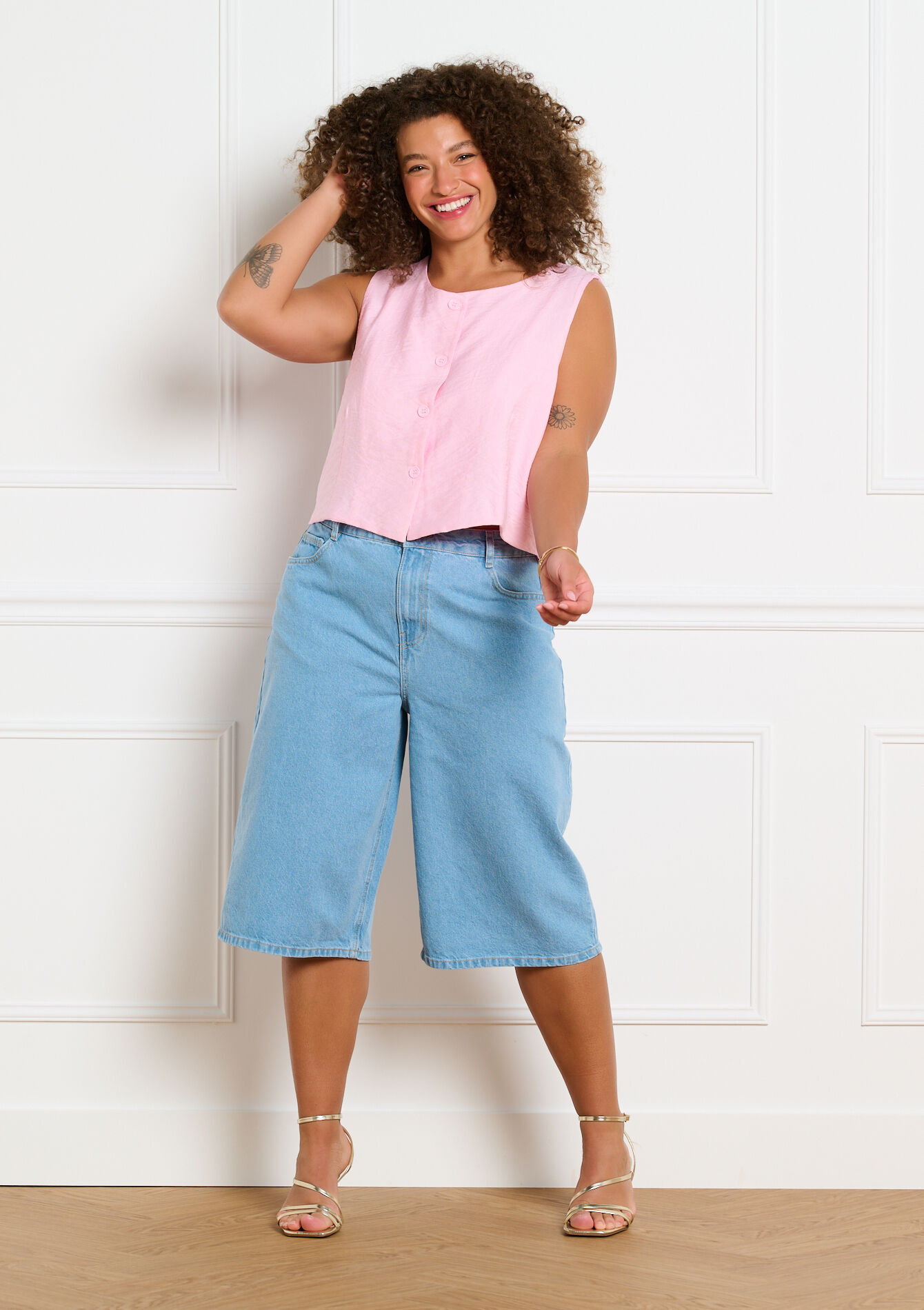 Denim bermuda met hoge taille