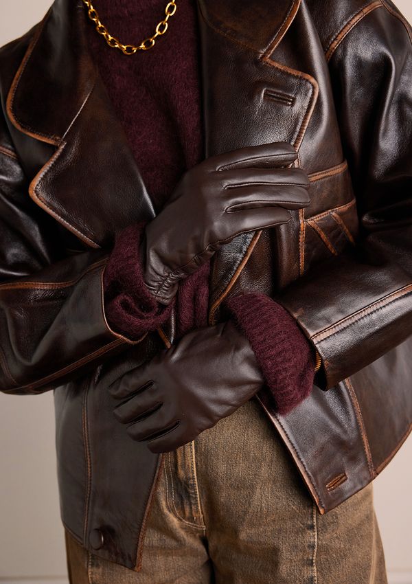Manfield Donkerbruine leren handschoenen