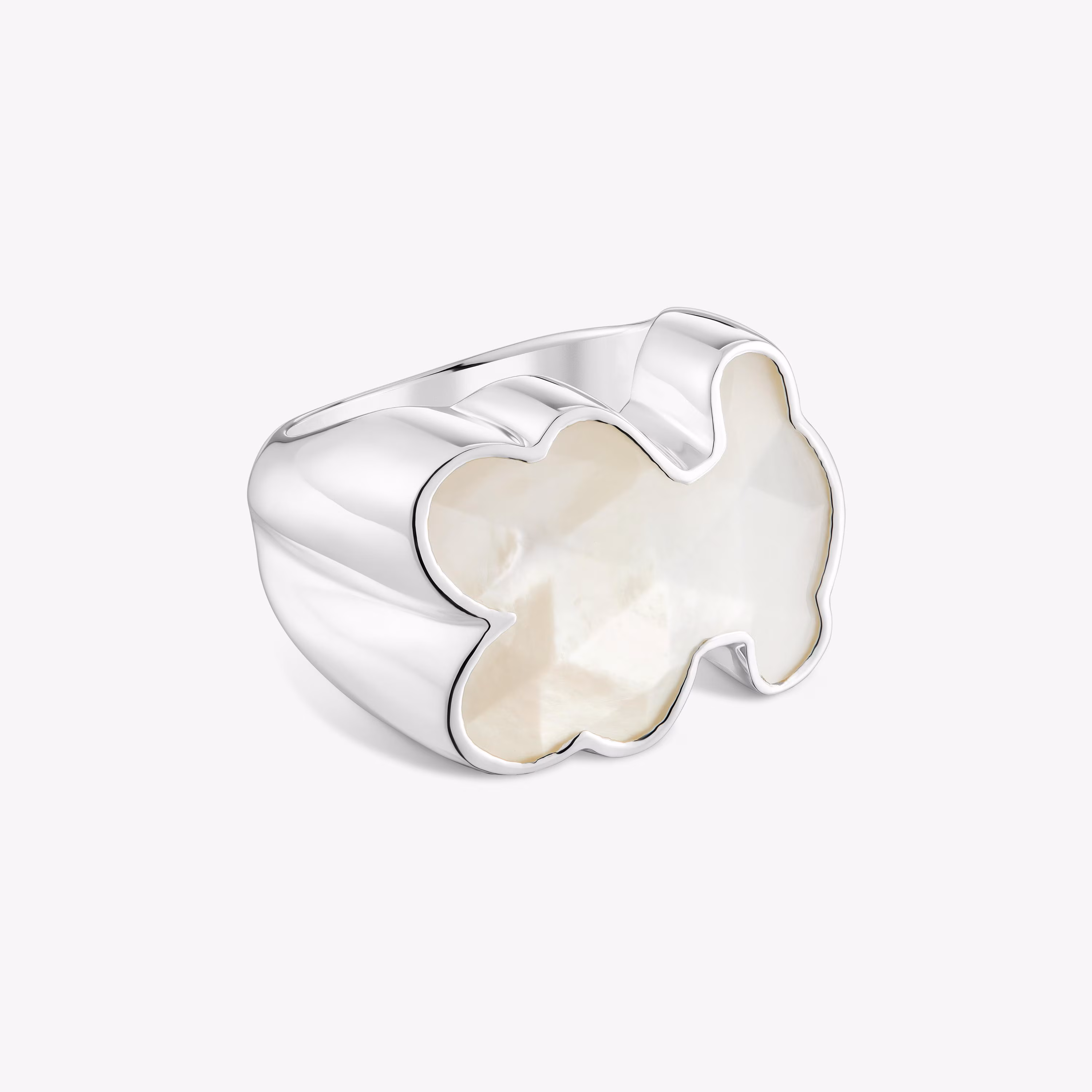 Anillo sello de plata y motivo oso en nácar Icon Color