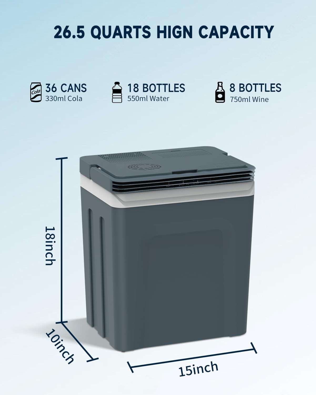 25L Portable Electric Cooler & Warmer, Small Refrigerator with Handle, 110V AC and 12V DC Car Fridge, Camping/Outdoor/Travel Cooler for Vehicles & Trucks, Grey