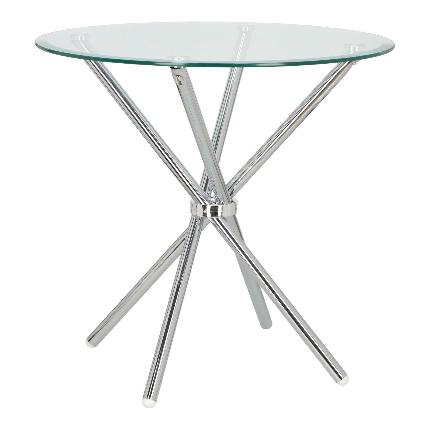 STÓŁ OKRĄGŁY Ufo 80 cm transparentny/chrom SZKLANY BLAT