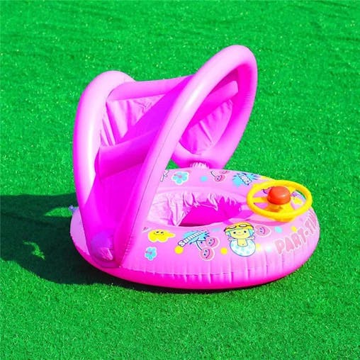 NNEOBA Baby Swim Ring Inflatable Seat with Sunshade(Pink)