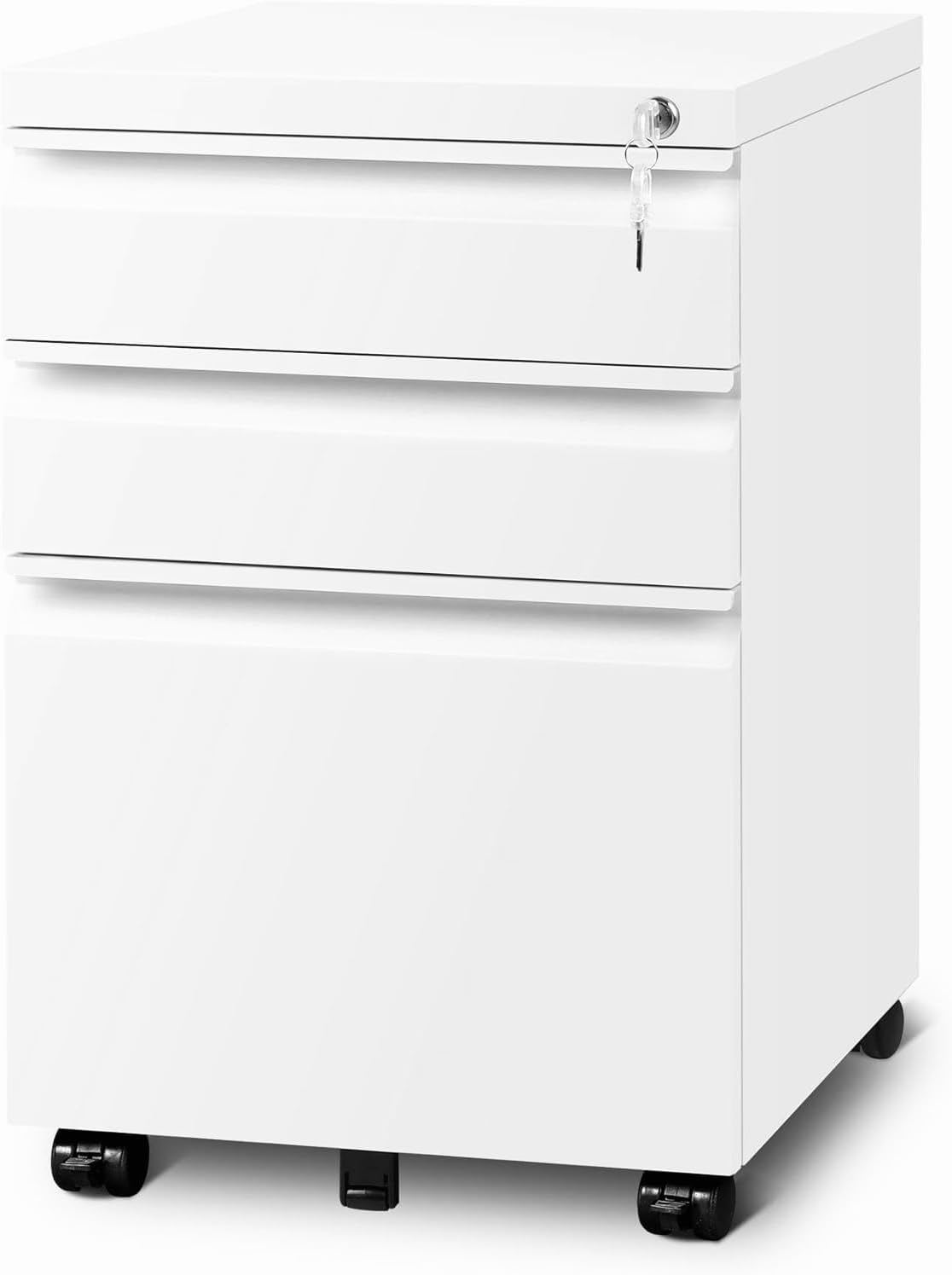 Guizeeopo 3 Drawer File Cabinet with Lock, File Cabinets for Home Office,Under Desk Cabinet, Locking File Cabinet for A4/Letter/Legal, Fully Assembled Expect Casters, Matte White