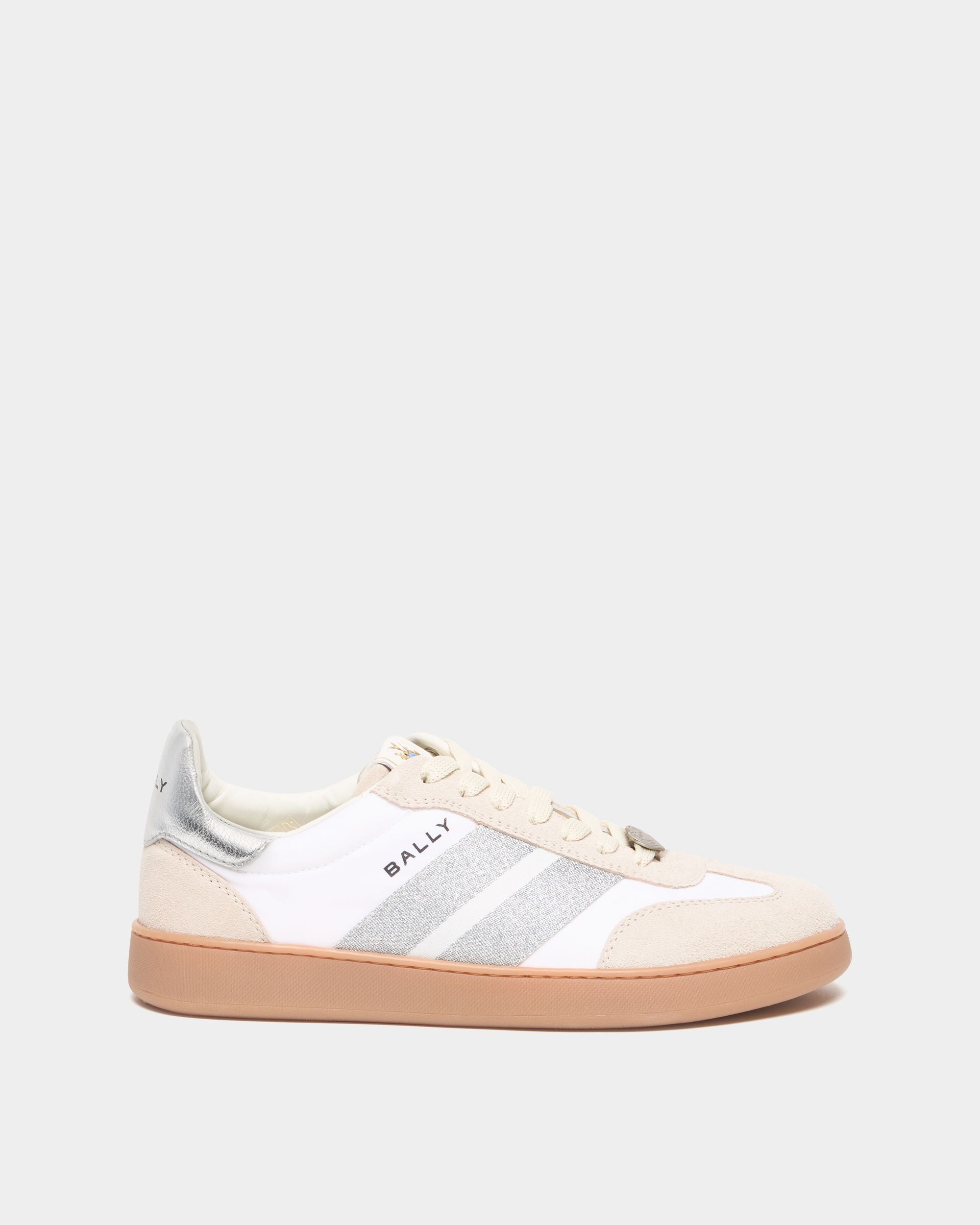 Retro Crest Sneaker aus Stoff und Leder in Weiß und Silber
