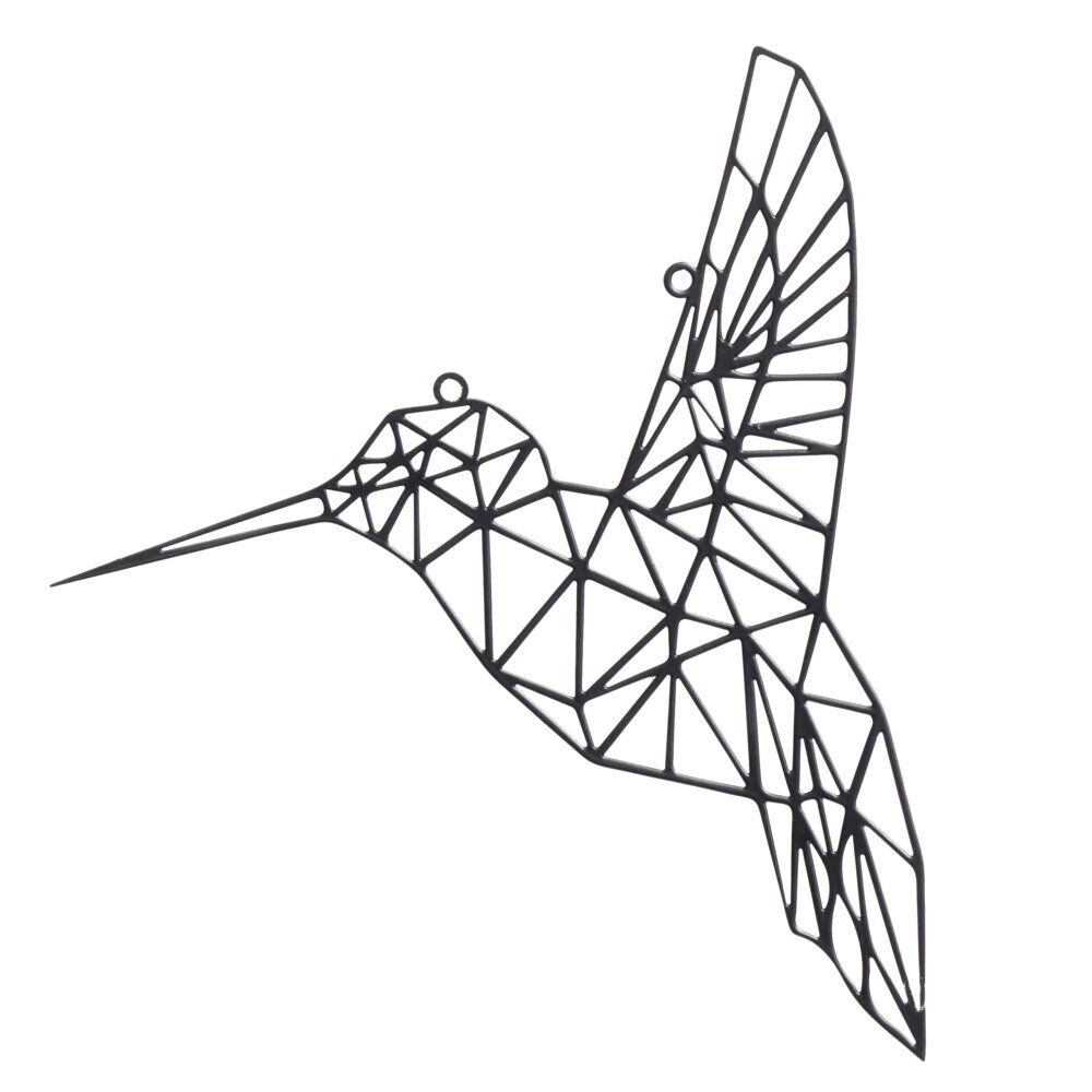 Oiseau design origami à suspendre métal ajouré noir L25xH22cm